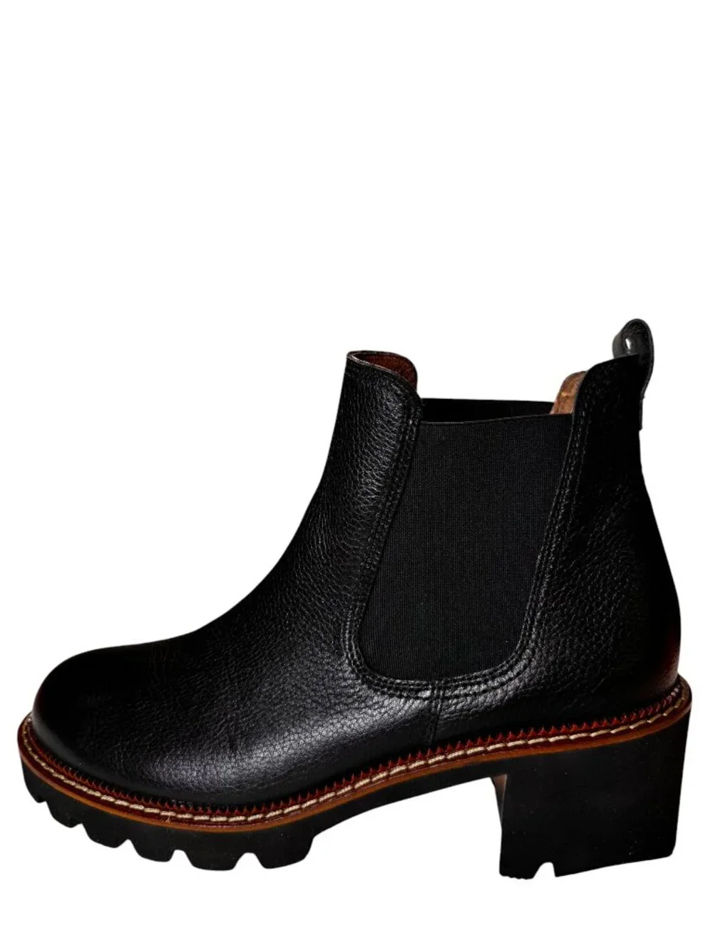 NWT Paul Green Leather Platform Chelsea Lug Sole Chunky Heel Boot Black 8